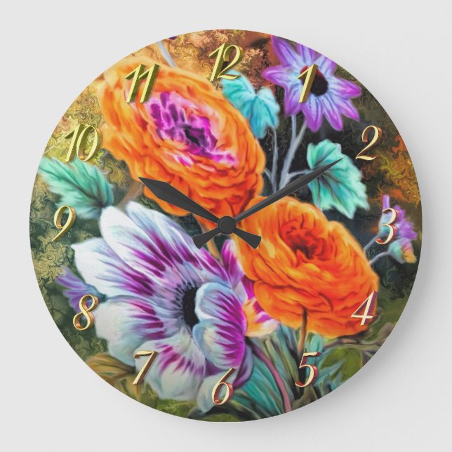 Dahlia and daisy flower garden floral große wanduhr (Vorderseite)
