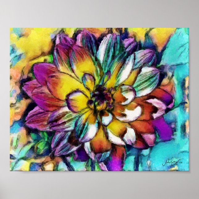 Dahlia Aquarelle Poster 8x10 (Vorne)