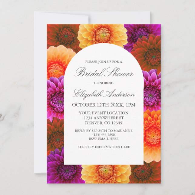 Dahlia Autumn Floral Brautparty Einladung (Vorderseite)