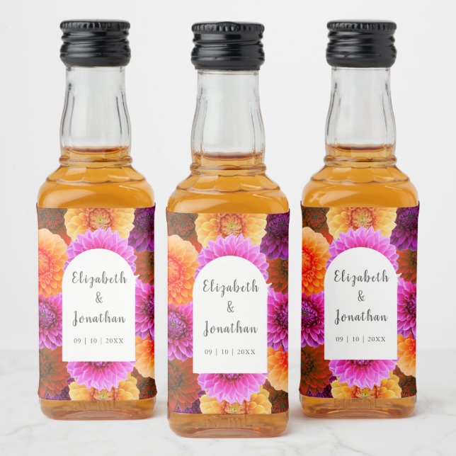 Dahlia Autumn Floral Wedding Alkoholflaschenetikett (Flaschen)