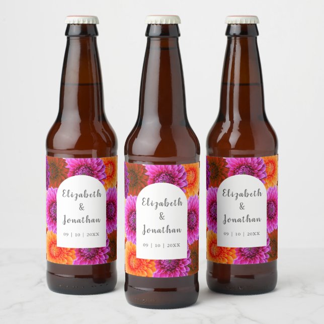 Dahlia Autumn Floral Wedding Bierflaschenetikett (Flaschen)