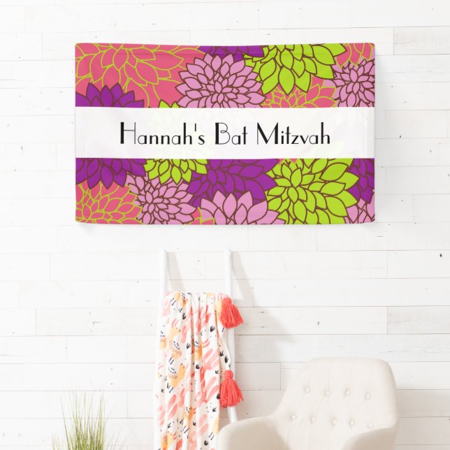 Dahlia Blume, farbenfrohe Blume, Bat Mitzvah Banner (Insitu)