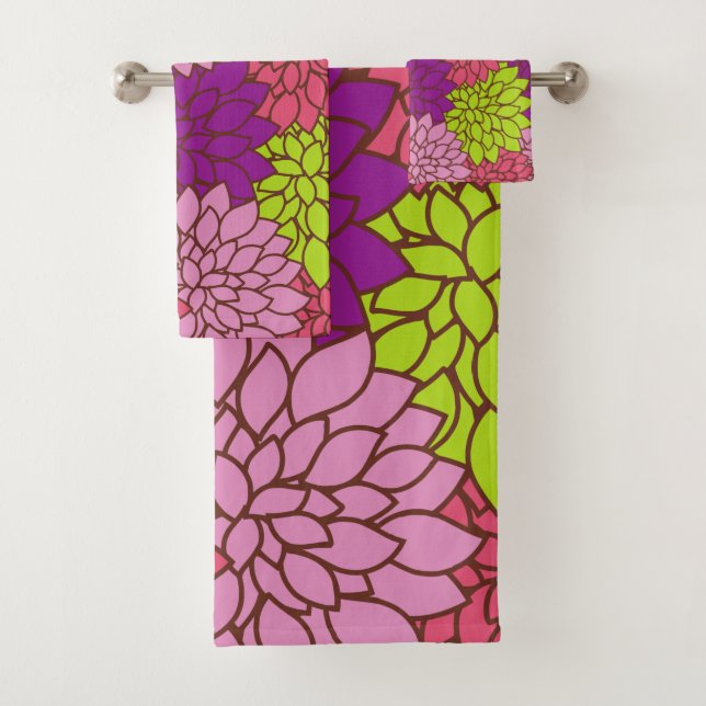 Dahlia-Blume, farbenfrohe Blume, Blumenmuster Badhandtuch Set (Insitu)