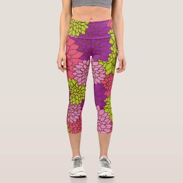 Dahlia-Blume, farbenfrohe Blume, Blumenmuster Capri Leggings (Vorderseite)