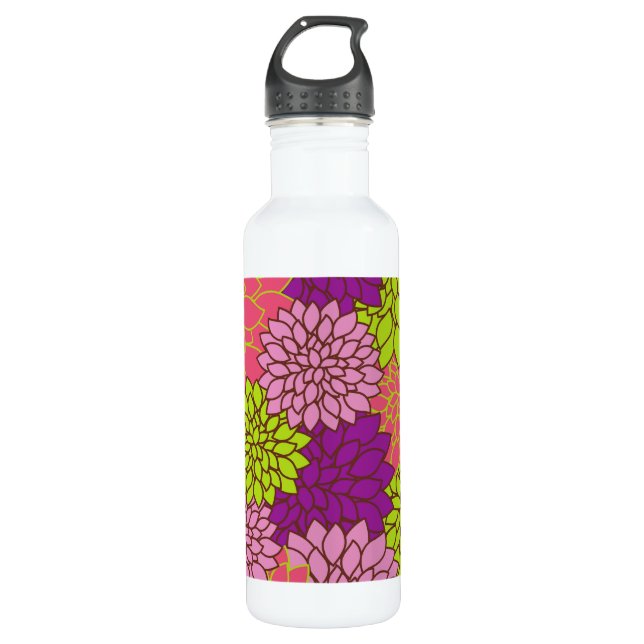 Dahlia-Blume, farbenfrohe Blume, Blumenmuster Edelstahlflasche (Vorderseite)