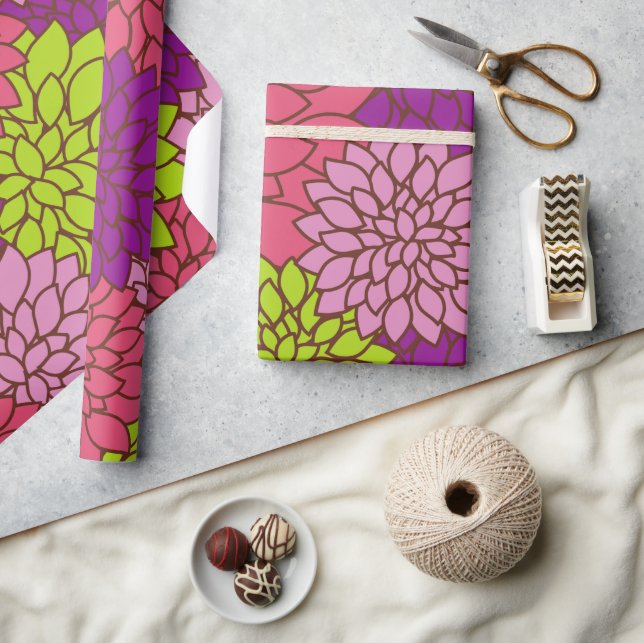 Dahlia-Blume, farbenfrohe Blume, Blumenmuster Geschenkpapier (Kunsthandwerk)