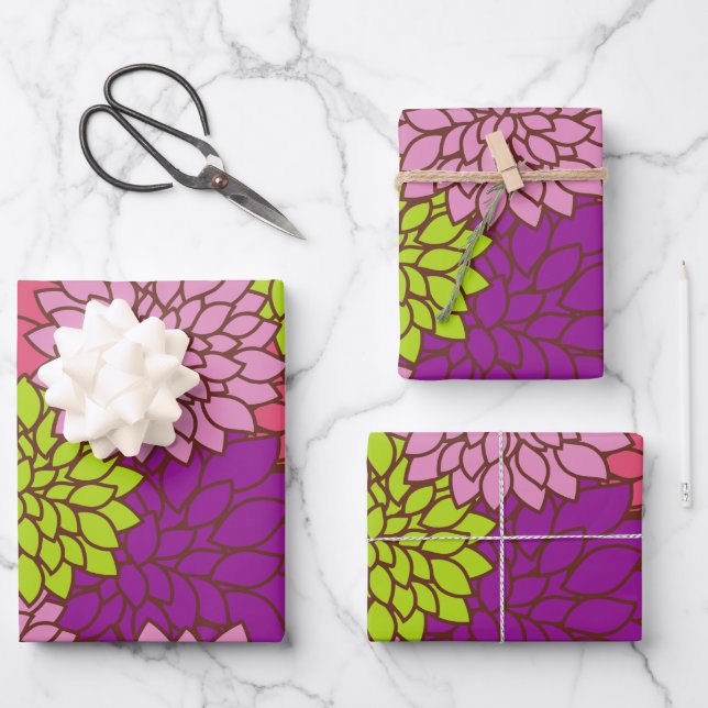 Dahlia-Blume, farbenfrohe Blume, Blumenmuster Geschenkpapier Set (Vorderseite)