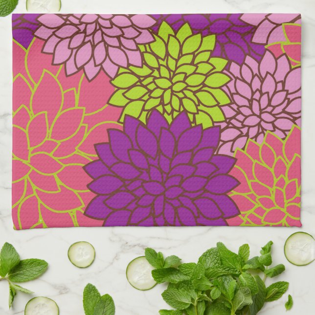 Dahlia-Blume, farbenfrohe Blume, Blumenmuster Geschirrtuch (Gefaltet)