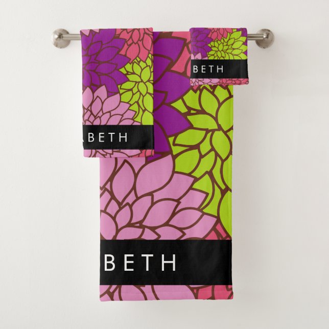 Dahlia Blume, farbenfrohe Blume, Ihr Name Badhandtuch Set (Insitu)