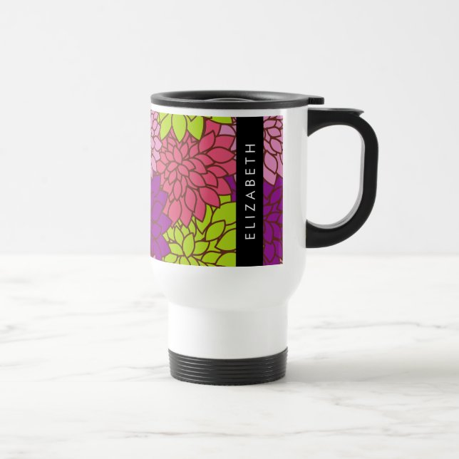 Dahlia Blume, farbenfrohe Blume, Ihr Name Reisebecher (Rechts)