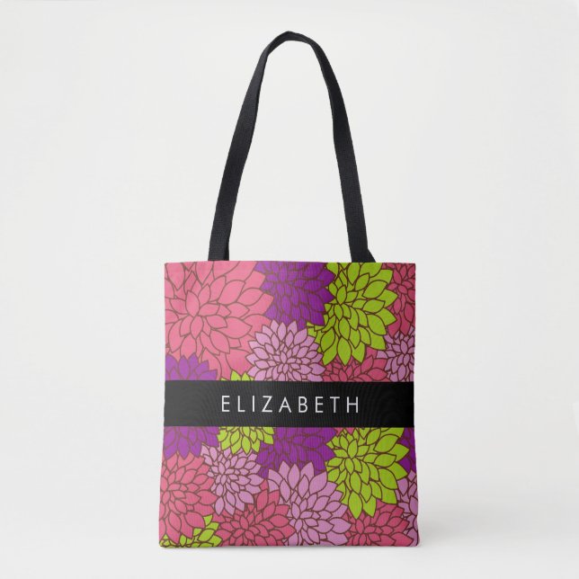 Dahlia Blume, farbenfrohe Blume, Ihr Name Tasche (Vorderseite)