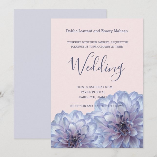 Dahlia Blume lilac blauen Rosa Hochzeit Einladung (Vorne/Hinten)