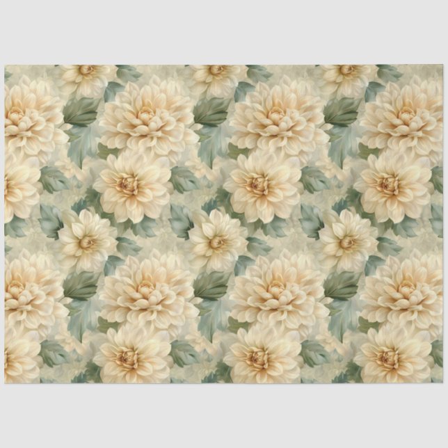 Dahlia Blume Muster mit Grünpflanzen Seidenpapier (Vorderseite)