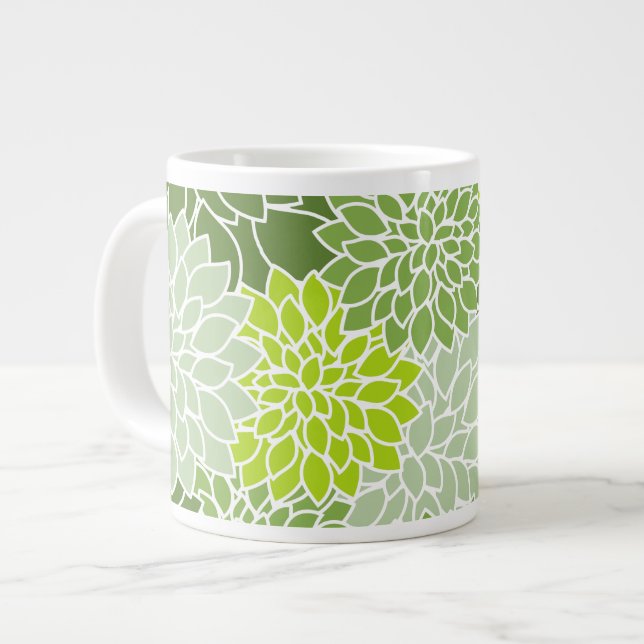 Dahlia-Blume, Muster von Blume, grüner Dahlia Jumbo-Tasse (Vorderseite Links)