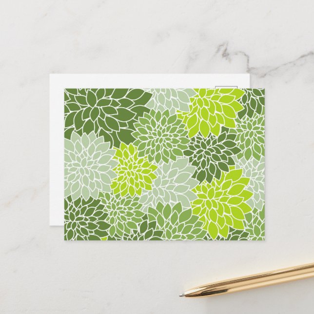 Dahlia-Blume, Muster von Blume, grüner Dahlia Postkarte (Vorderseite/Rückseite Beispiel)
