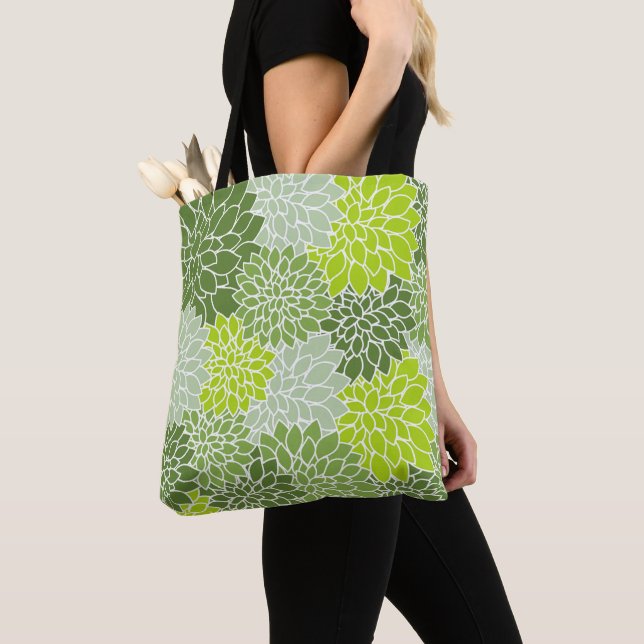 Dahlia-Blume, Muster von Blume, grüner Dahlia Tasche (Von Nahem)