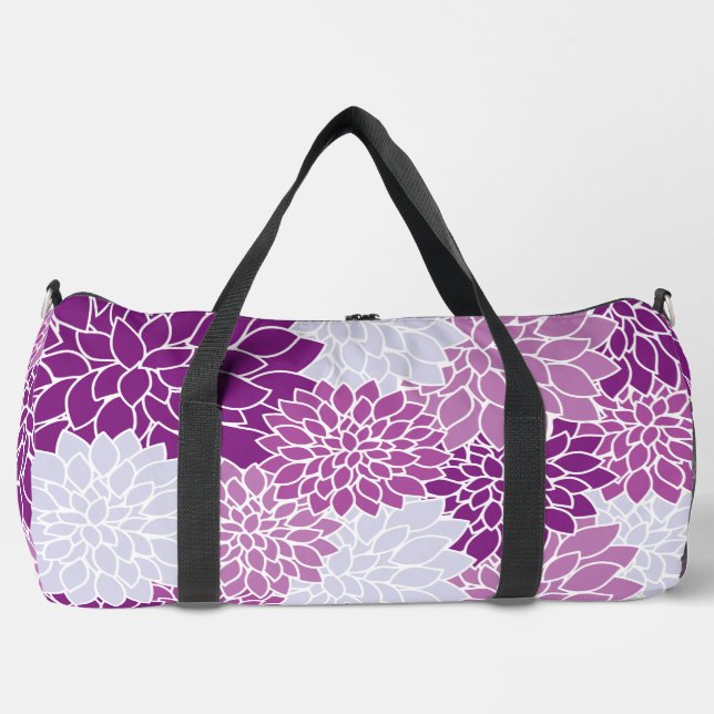 Dahlia-Blume, Muster von Blume, Lila Dahlia Duffle Bag (Vorderseite)