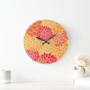 Dahlia-Blume, Muster von Blume, Orange Dahlia Große Wanduhr