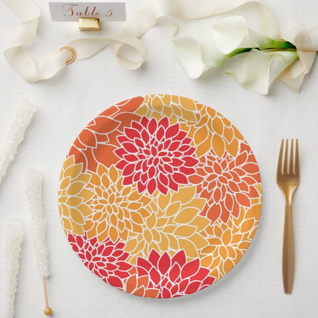 Dahlia-Blume, Muster von Blume, Orange Dahlia Pappteller (Hochzeit)