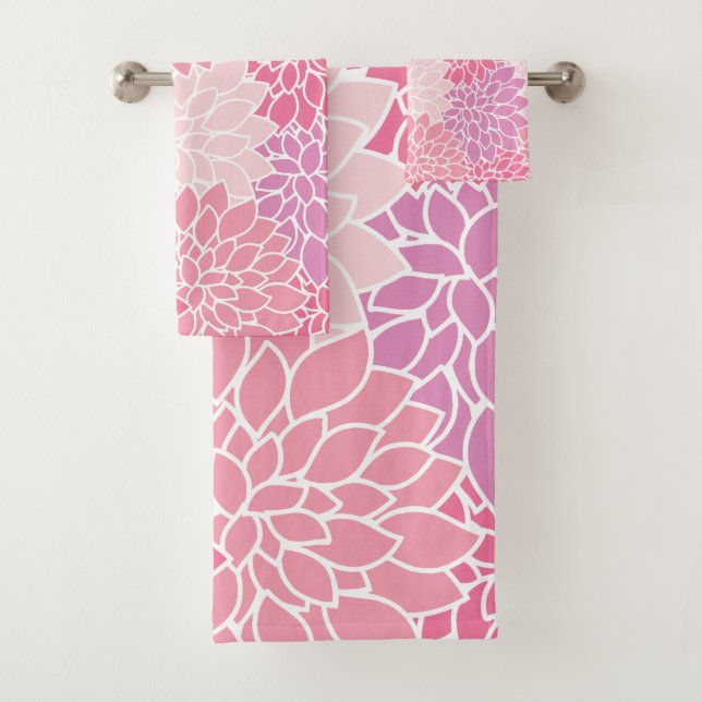 Dahlia-Blume, Muster von Blume, rosa Dahlia Badhandtuch Set (Insitu)