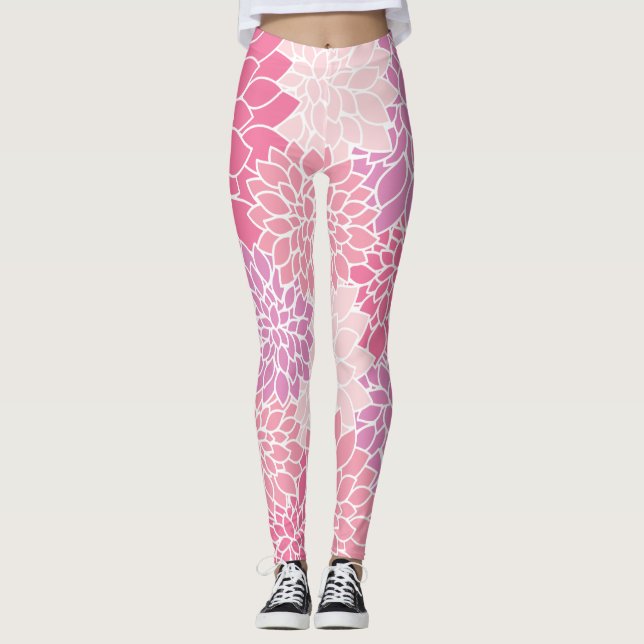 Dahlia-Blume, Muster von Blume, rosa Dahlia Leggings (Vorderseite)