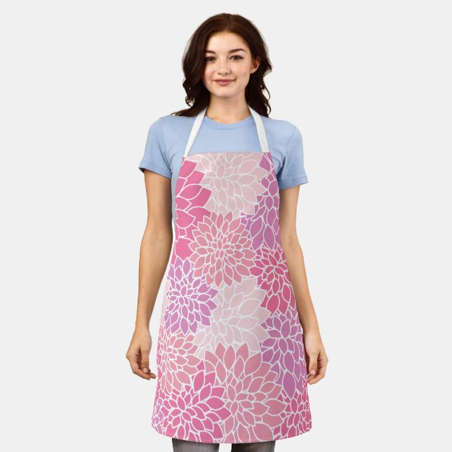 Dahlia-Blume, Muster von Blume, rosa Dahlia Schürze (Getragen)