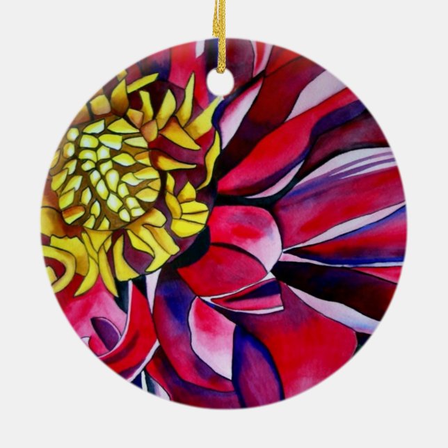 Dahlia Blume Original abstrakte Aquarellkunst Keramik Ornament (Hinten)