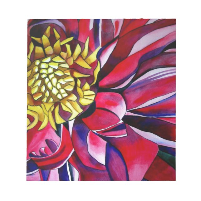 Dahlia Blume Original abstrakte Aquarellkunst Notizblock (Vorderseite)