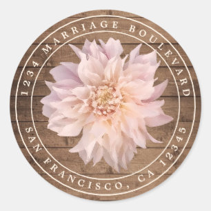 Dahlia Blume Rustic Wood Wedding Rücksendeadresse  Runder Aufkleber