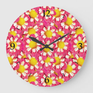 Dahlia-Bouquet - Korallen und Weiß mit gelber Farb Große Wanduhr