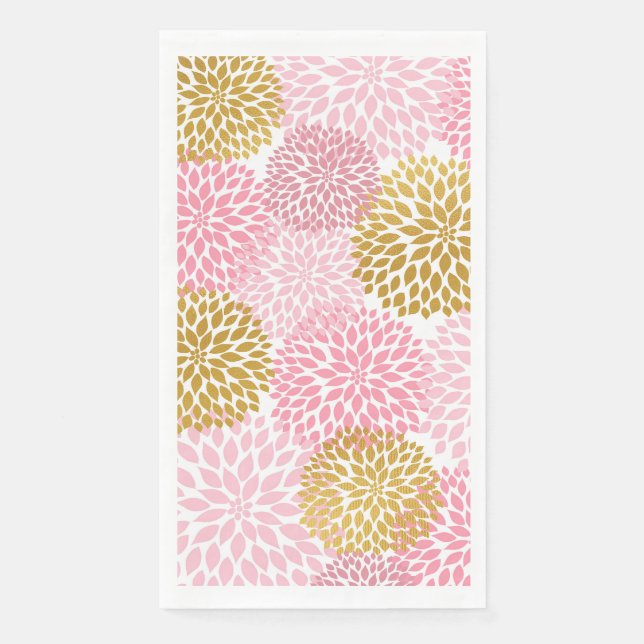 Dahlia Bouquet - rosa goldene Papierhandtücher Serviette (Vorderseite)
