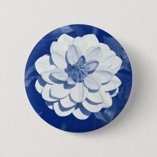 Dahlia - Digital Cyanotype Button (Vorderseite)