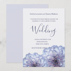 Dahlia fleurs Lilac bleu gris faire-part de mariag