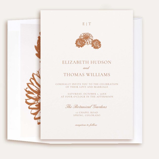 Dahlia Floral Sketch Monogramme - Formale Hochzeit Einladung (elegant fall wedding invitation dahlia earth terracotta burnt orange floral sketch formal modern)