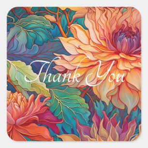 Dahlia Floral Tapestry Danke Quadratischer Aufkleber