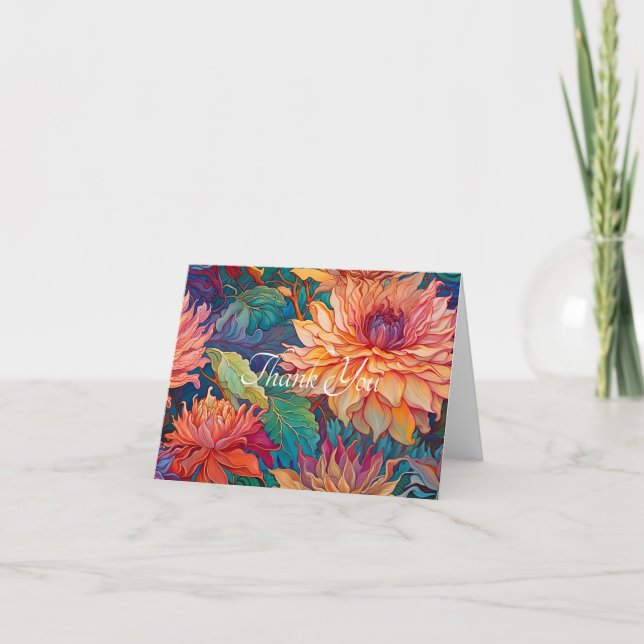 Dahlia Floral Tapestry leere Vielen Dank Dankeskarte (Vorderseite)