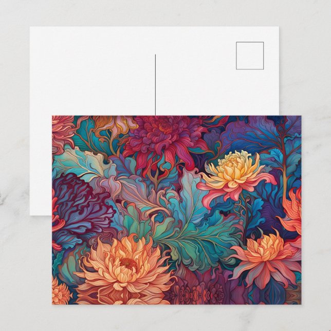 Dahlia Floral Tapestry Postkarte (Vorne/Hinten)
