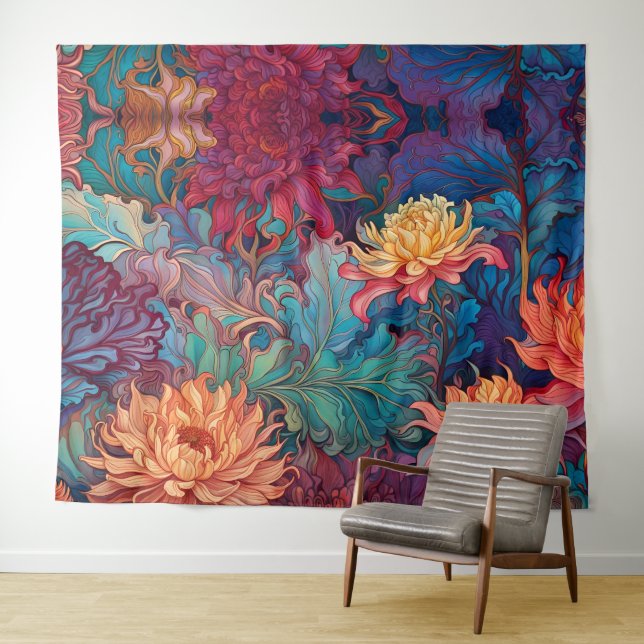 Dahlia Floral Tapestry Wandteppich (Beispiel (Horizontal))