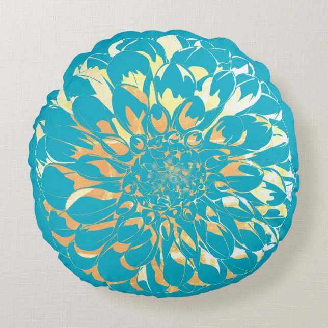 Dahlia flower two-sided turquoise pillow  rundes kissen (Vorderseite)