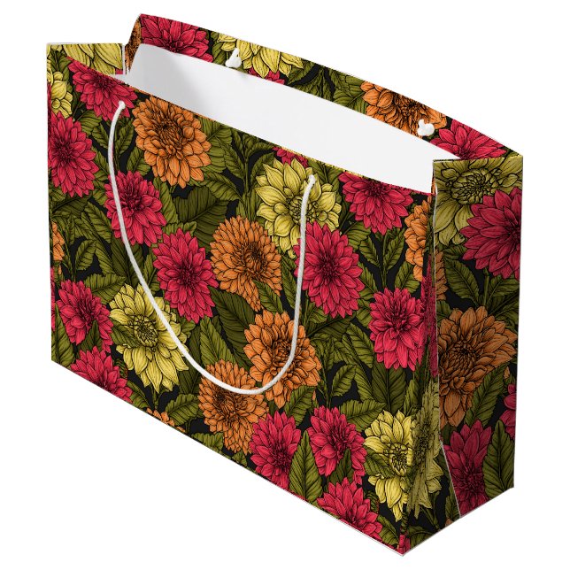 Dahlia Garden Große Geschenktüte (Rückseite Schrägansicht)