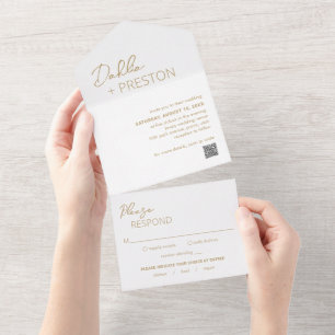 Dahlia Gold Moderne Hochzeit All In One Einladung