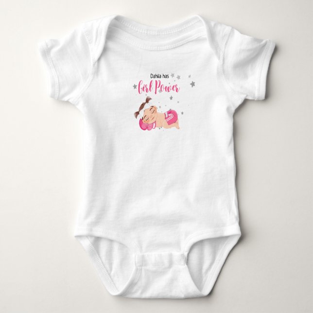 Dahlia hat Power. Personalisieren Sie diesen Bodys Baby Strampler (Vorderseite)