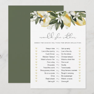 DAHLIA Lemon würde eher Bridal Game Einladung
