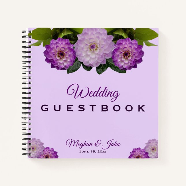 Dahlia Lila Lavender Floral Wedding Gästebuch Notizbuch (Vorderseite)