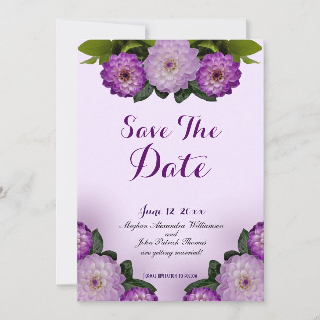 Dahlia Lila Lavender Lilac Floral Save the Date Einladung (Vorderseite)