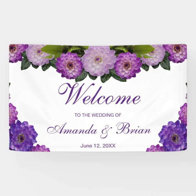 Dahlia Lila Lavender Lilac Floral Wedding Banner (Horizontal)