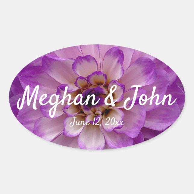 Dahlia Lila Lavender Lilac Floral Wedding Ovaler Aufkleber (Vorderseite)