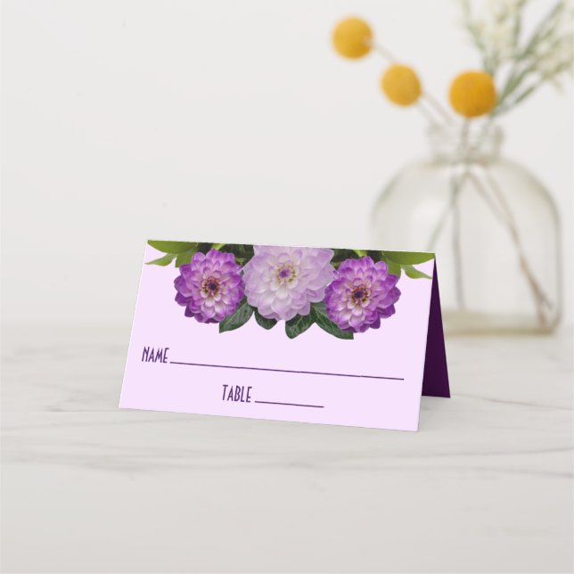 Dahlia Lila Lavender Lilac Floral Wedding Platzkarte (Vorderseite)