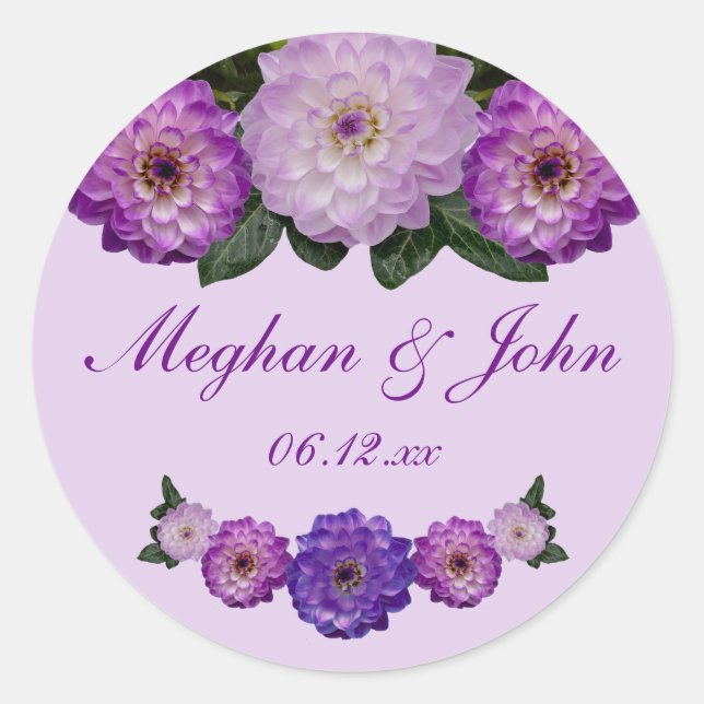 Dahlia Lila Lavender Lilac Floral Wedding Runder Aufkleber (Vorderseite)
