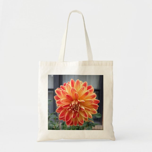 Dahlia orange et jaune sur un sac fourre-tout (Devant)